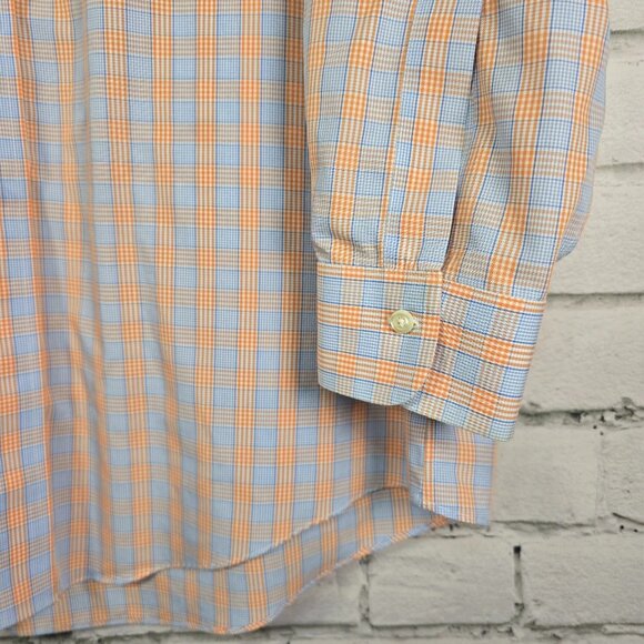 BROOKS BROTHERS ORANGE AND BLUE PLAID BUTTON DOWN LONG SLEEVE MENS 16 1/2 33 - Picture 2 of 5